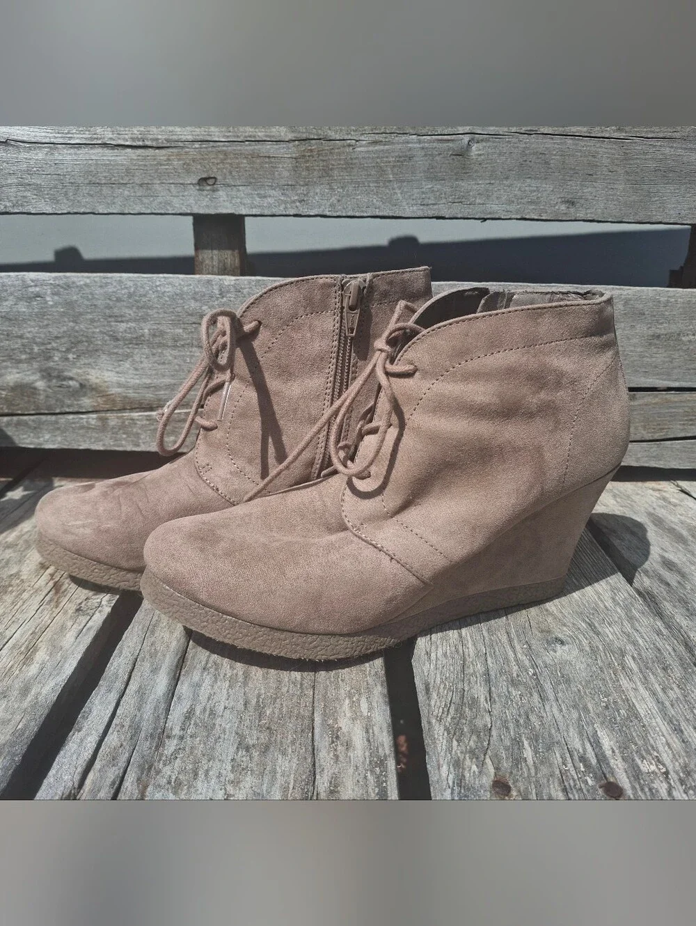 Merona Taupe Lace-Up Wedge Ankle Boots